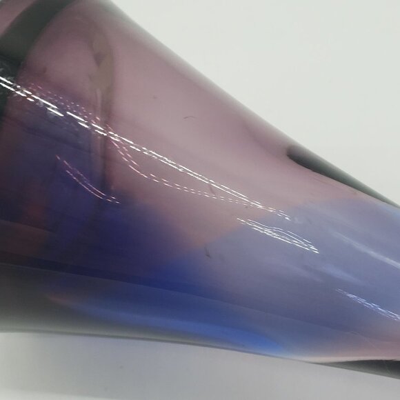 Blue Amethyst Swirl Ruffled Top Art Glass Bud Vase - Picture 4 of 12